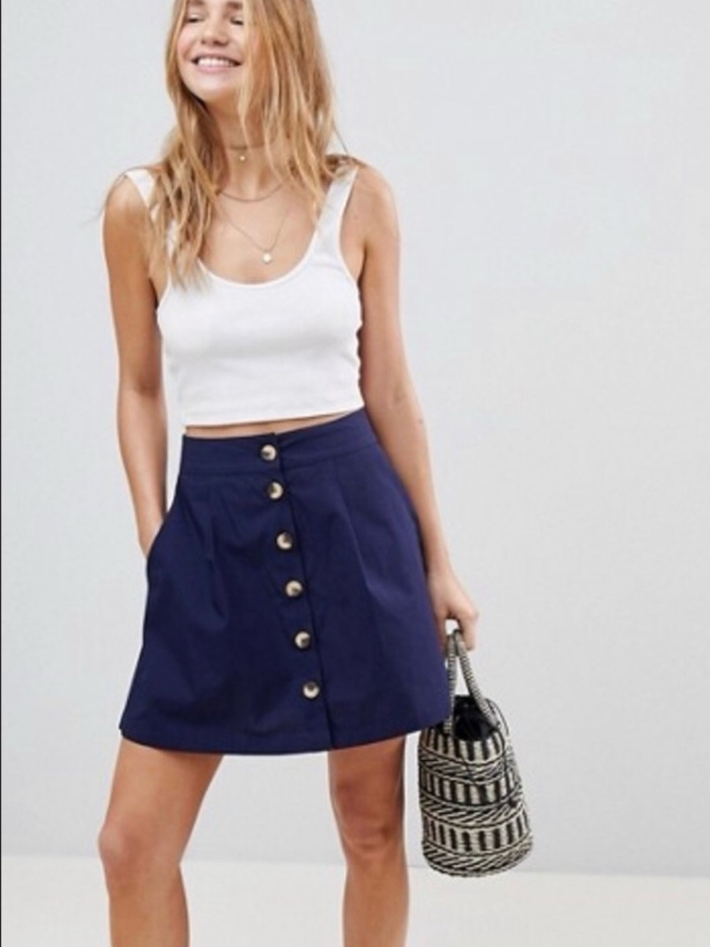 ASOS Curve Navy Button Front Mini Skater Skirt US SIZE 22 Blue Skirt Plus Size